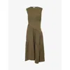 Frame Gathered Seam Organic Cotton A-line Midi Dress In Fatigue