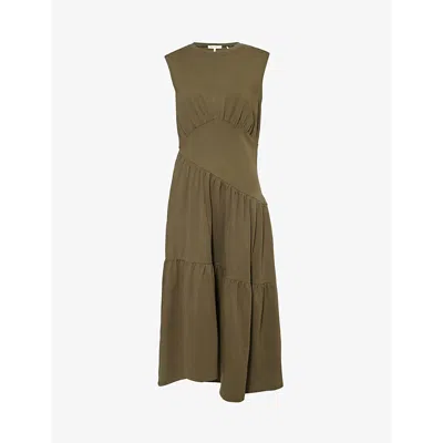 Frame Gathered Seam Organic Cotton A-line Midi Dress In Fatigue