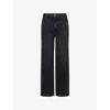 Frame Womens Destroyer Le Slim Palazzo Wide-leg Cotton-blend Jeans In Black