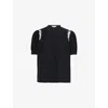 Frame Womens Black Lace-insert Short-sleeve Silk Blouse