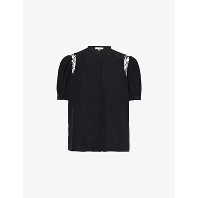 Frame Womens Black Lace-insert Short-sleeve Silk Blouse In Black