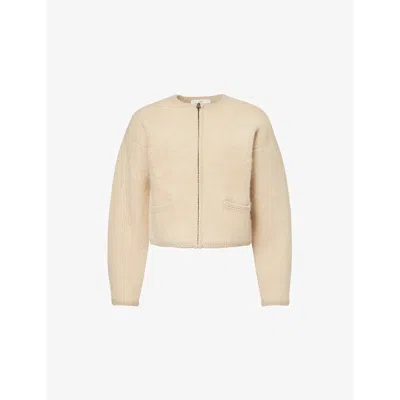 Frame Womens Lofty Crochet-trim Wool-blend Cardigan Wheat