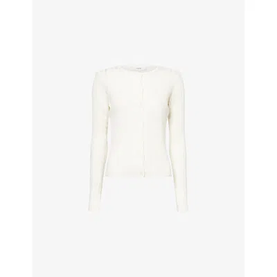 Frame Womens  Stretch-rib Cashmere And Silk-blend Cardigan In White