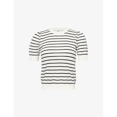 Frame Womens Stripe-print Short-sleeve Knitted Jumper Cream Multi