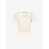Frame Womens Stripe-print Short-sleeve Organic-linen T-shirt Dark Khaki Multi In Dark Khaki Multi
