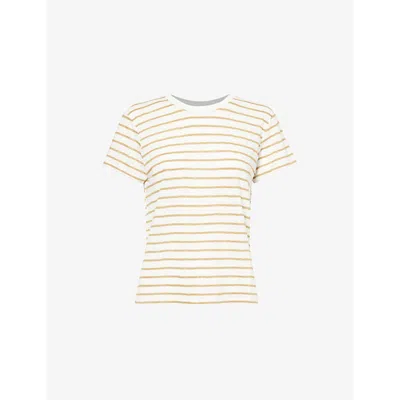 Frame Womens Stripe-print Short-sleeve Organic-linen T-shirt Dark Khaki Multi