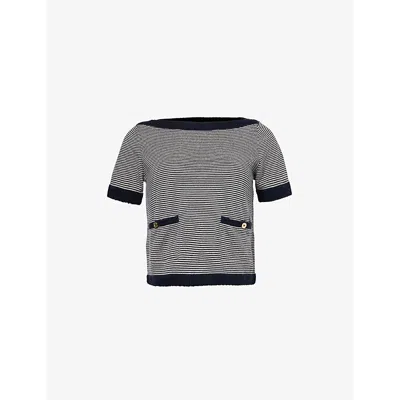 Frame Womens The Boatneck Stripe Cashmere Knitted Top Navy Multi