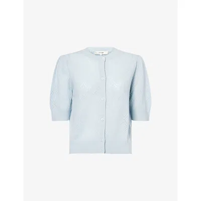 Frame The Short Sleeve Cashmere Cardigan In Blue