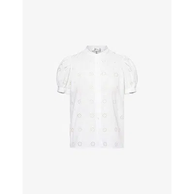 Frame Womens White The Eyelet Gathered Embroidered Cotton-poplin Top