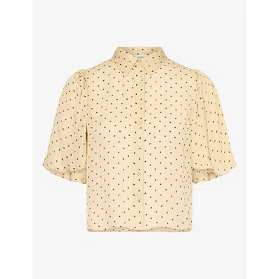 Frame Womens  The Flutter Dot-print Silk Blouse In Neutral