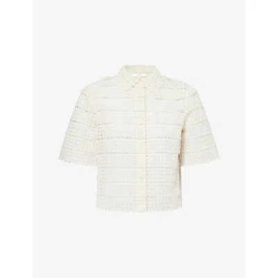 Frame Womens Cream The Lattice Crochet Woven Shirt In White