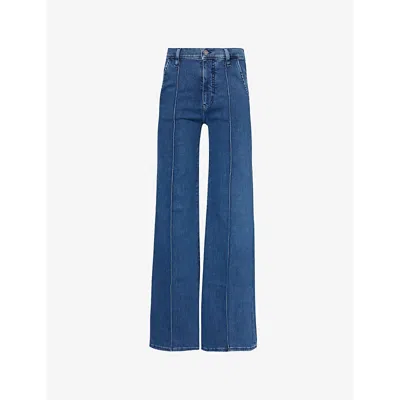 Frame Womens The Pintuck Flared Straight-leg Mid-rise Stretch-denim Blend Jeans Highway