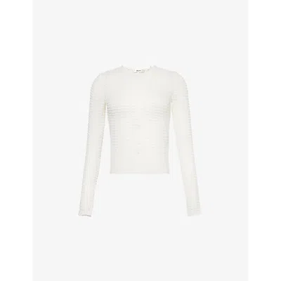 Frame Womens The Popcorn Textured Stretch-cotton Blend Top Alabaster