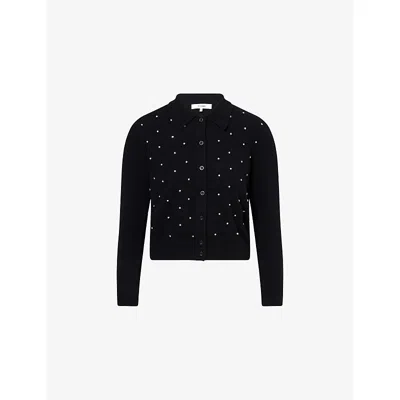 Frame Wool-cashmere Rhinestone-embellished Cardigan In Black