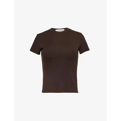 Frame Womens The Rib Baby Round-neck Stretch-woven T-shirt Espresso