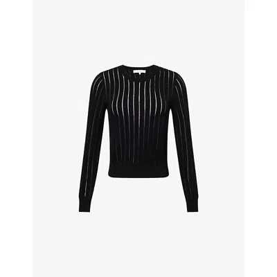 Frame Womens Black The Sheer Stripe Cotton-blend Jumper