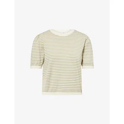 Frame Womens Sage Multi The Striped Short-sleeve Cotton-blend Jumper Xs In Neutral