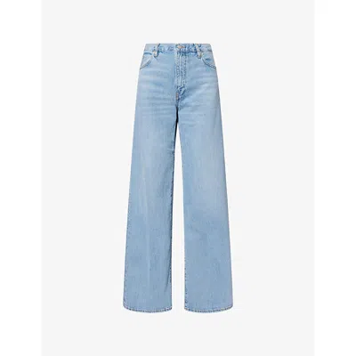 Frame Womens Frey The Off Duty Stroll Mid-rise Wide-leg Denim Jeans In Blue