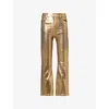 Frame Womens  Le Crop Mini Boot Flared Straight-leg Mid-rise Stretch-denim Blend Jeans In Gold Chrome