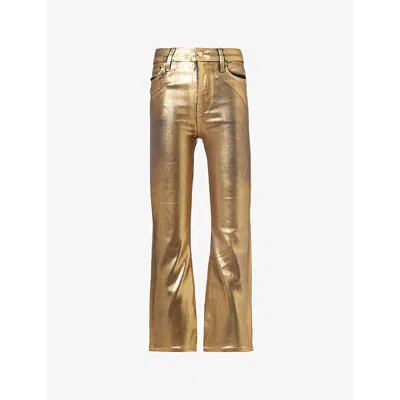 Frame Womens  Le Crop Mini Boot Flared Straight-leg Mid-rise Stretch-denim Blend Jeans In Gold Chrome