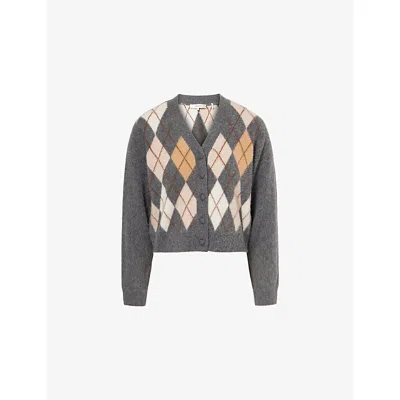 Frame Womens Grey Multi Brushed-knit Argyle Wool-blend Cardigan In Gray