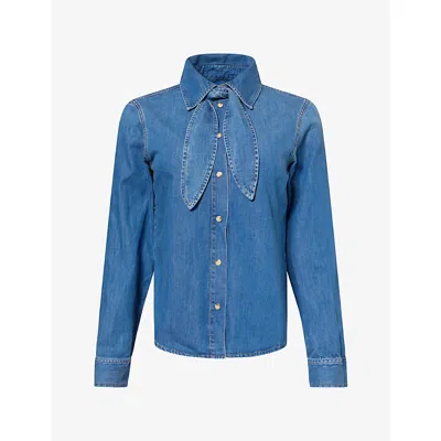 Frame Womens Hideaway The Clementine Neck-tie Denim Shirt In Blue