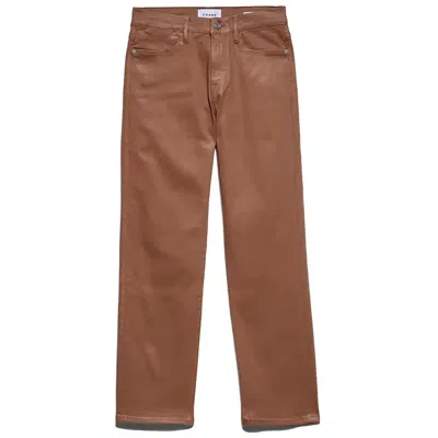 Frame Womens High Rise Coated Straight Leg Jeans In Brown