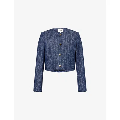 Frame Womens Indigo Boxy-fit Round-neck Cotton-tweed Jacket Xl In Multi