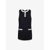 Frame Womens Indigo Mixed Sleeveless Wool-blend Knit Mini Dress In Black