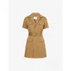 Frame Womens Khaki Tan Utility Patch-pocket Belted Cotton-blend Playsuit In Khaki Tan