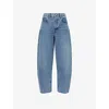 Frame Womens Bubble Crop Curved-leg Denim Jeans Knock Out Raw Fray
