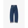 Frame The Bubble Blue Jeans With Structured Leg And Turn-up Hem In Denim Woman In Blue