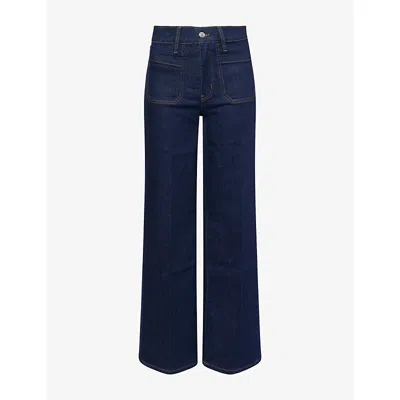 Frame Womens Le Slim Palazzo High-rise Stretch-denim Jeans Rinse In Blue