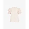 Frame Womens Light Pink The Gathered Puffed-short-sleeves Cotton-poplin Top