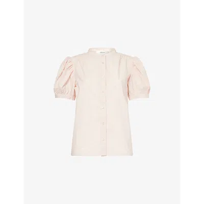 Frame Womens Light Pink The Gathered Puffed-short-sleeves Cotton-poplin Top