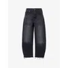 FRAME WOMENS LIMITLESS RAW FRAY BUBBLE BARREL-LEG CROPPED DENIM JEANS