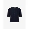 Frame Womens Navy Chain Pointelle Short-sleeves Cashmere Cardigan Xs In Black