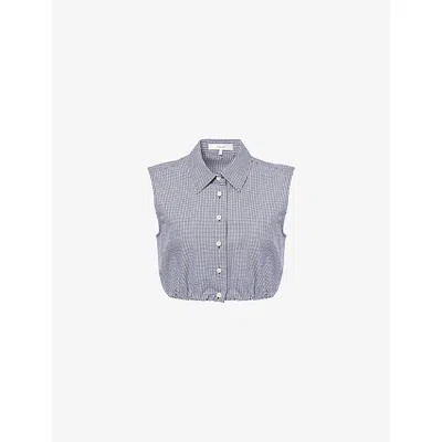 Frame Womens Navy Multi Check-print Sleeveless Cotton Top