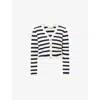 Frame Womens Harbor Stripe-print Knitted Cotton-blend Cardigan Navy Multi In Black
