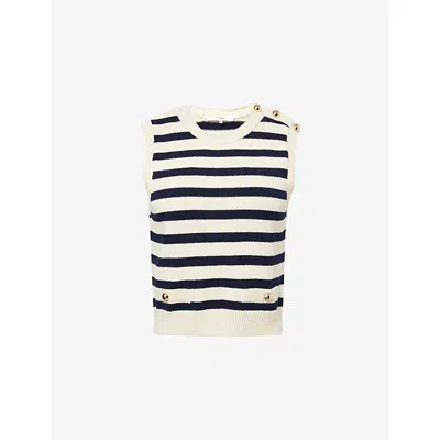 Frame Womens Navy Multi The Harbor Striped Cotton-blend Vest Xs