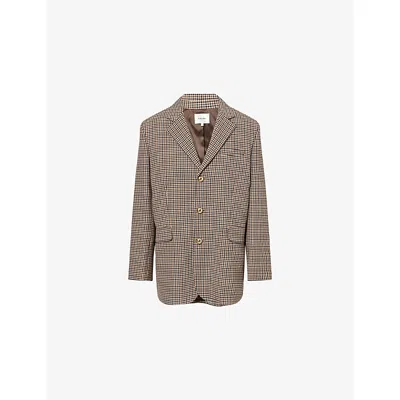 FRAME WOMENS NAVY MULTI THE HOUNDSTOOTH STRETCH-WOVEN BLAZER
