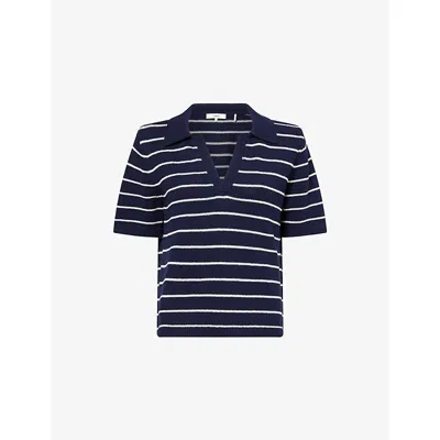 Frame Womens Navy Multi The Striped Cotton-blend Polo Top In Blue