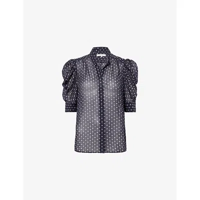 Frame Womens  The Tie Print Puffed-sleeves Gillian Silk Blouse In Black