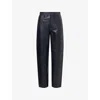 Frame Womens Navy The Neat Tapered-leg Leather Trousers In Blue
