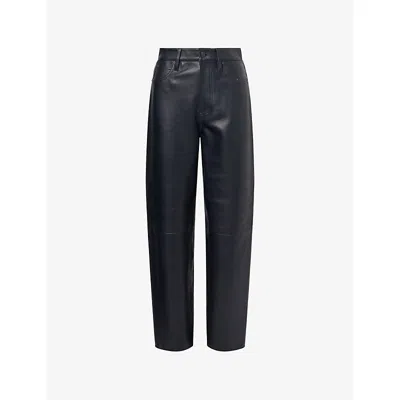 FRAME WOMENS NAVY THE NEAT TAPERED-LEG LEATHER TROUSERS