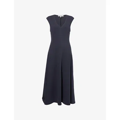 Frame Womens Navy The Studio Flared Cotton Midi Dress In Blue