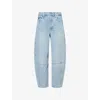 Frame The Twisted High Rise Wide Leg Ankle Jeans In Never In Never