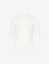 FRAME FRAME WOMENS OFF WHITE MOCK-NECK RIBBED STRETCH-WOVEN T-SHIRT