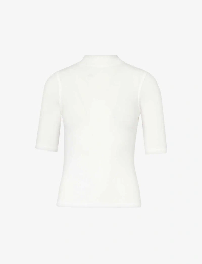 Frame Womens Off White Mock-neck Ribbed Stretch-woven T-shirt