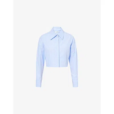 Frame Womens Stripe-print Cropped Cotton-poplin Shirt Oxford Blue Multi